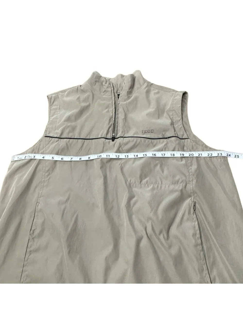 . Izod Pullover Sleeveless Golf 3/4 Zip Jacket Windbreaker Khaki Men’s Size L